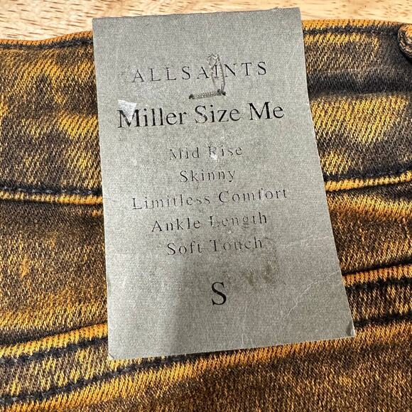 AllSaints NWT Miller Size Me Orange Acid Wash Jeans Size S Mid Rise Skinny Fray - Picture 4 of 11